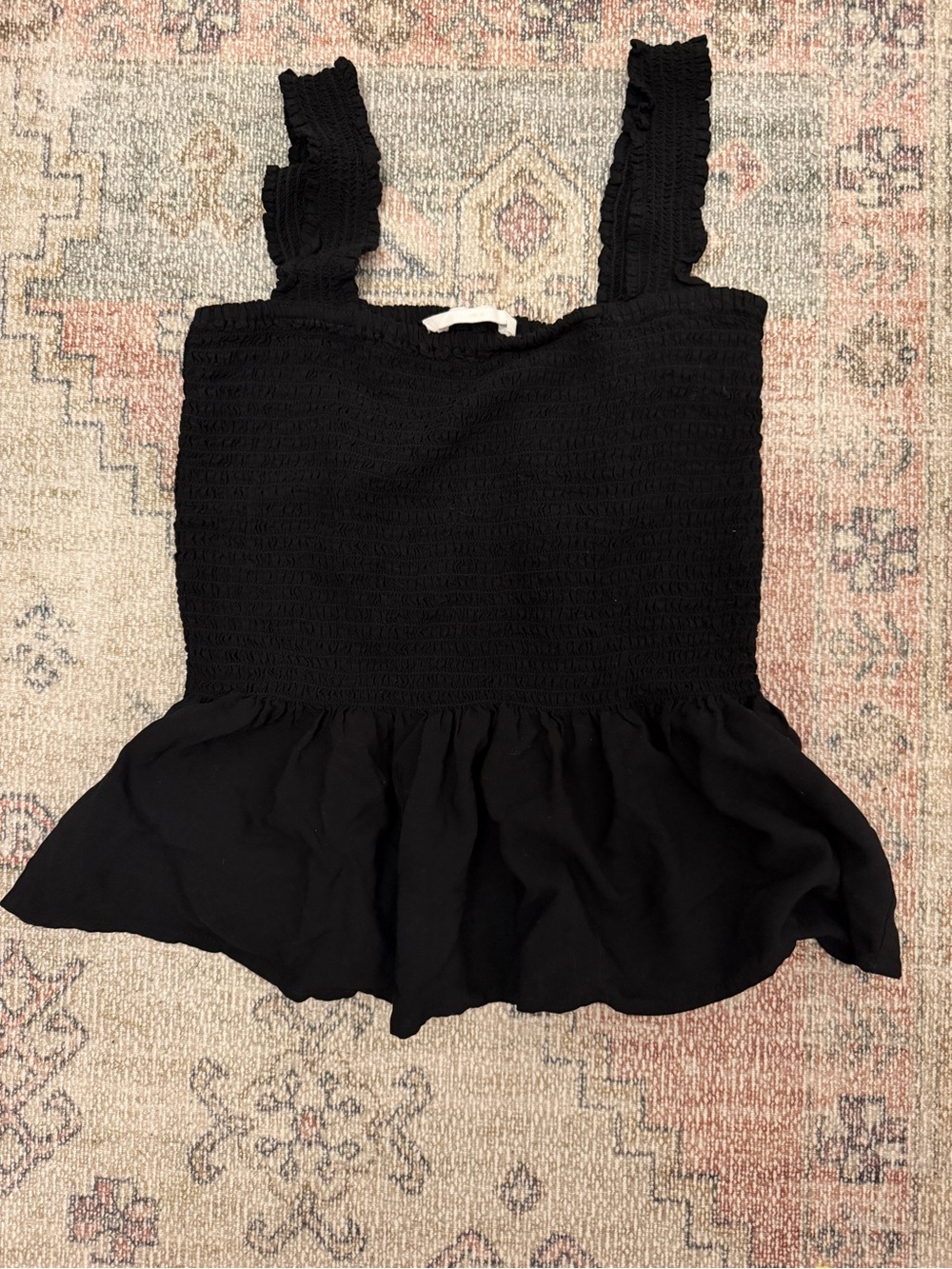 Elodie Black Smocked Ruffle Peplum Camisole